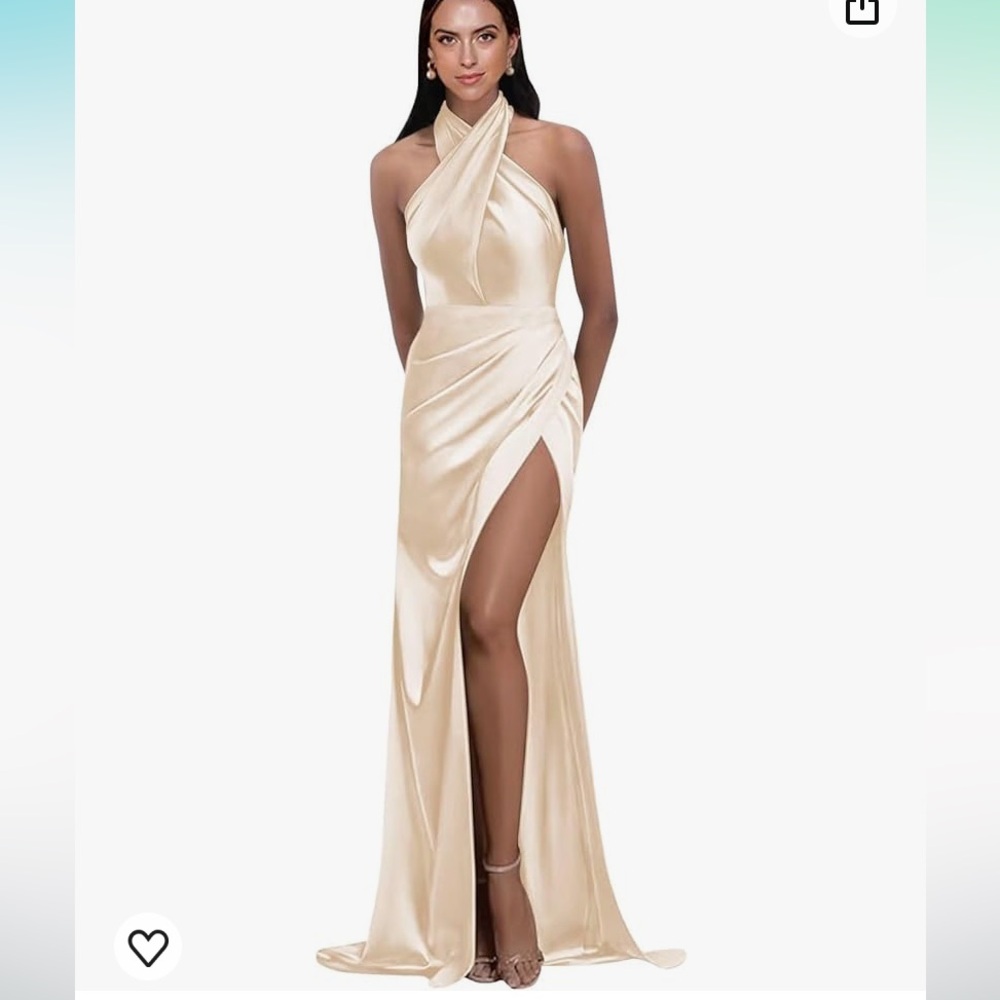 Halter Satin Champagne Dress